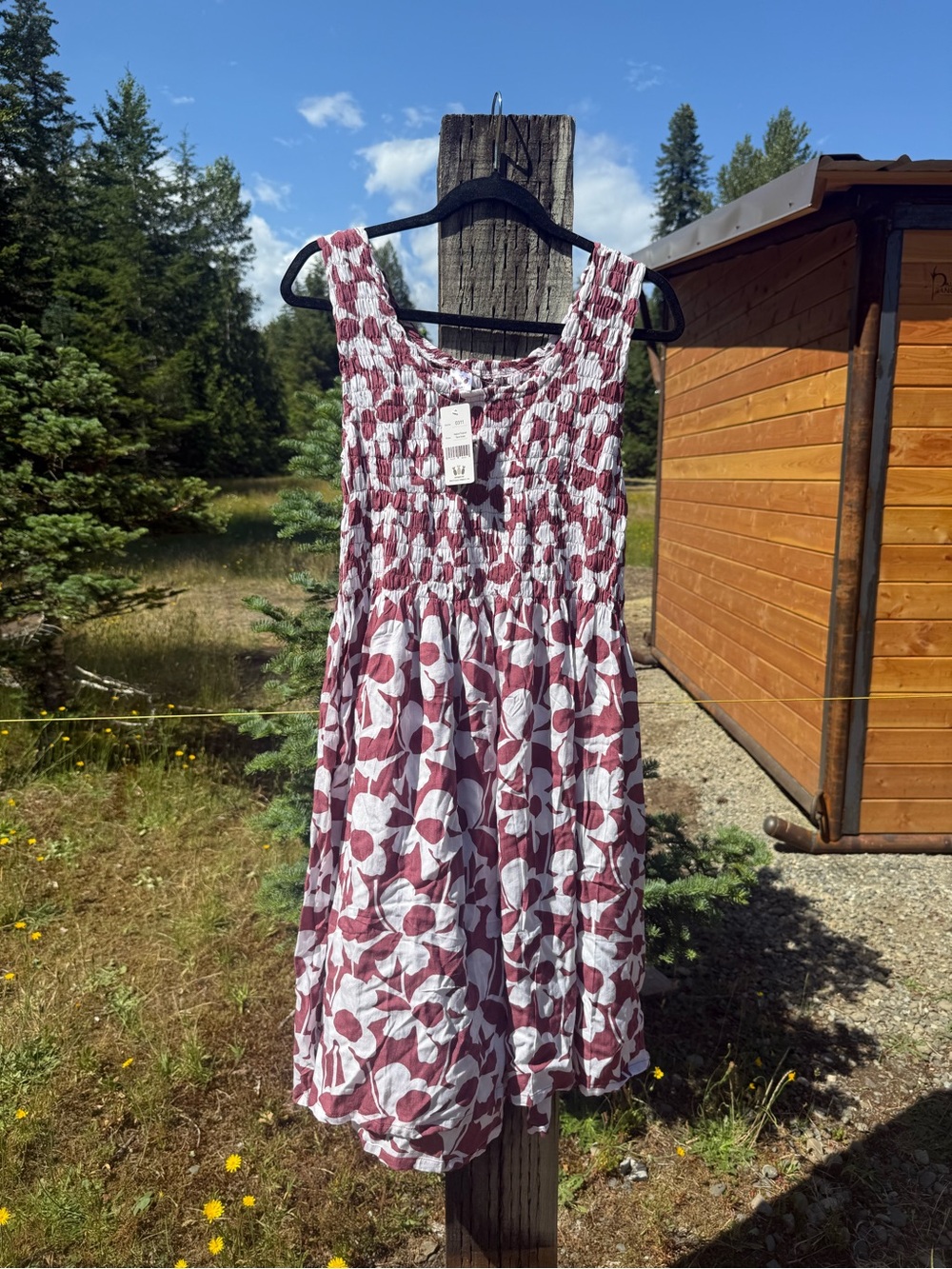 Women’s Floral Smocked Sundress in White and Burgundy